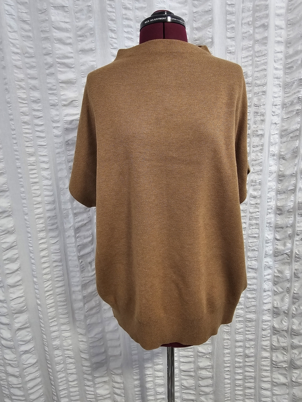 Cynthia Rowley Camel Brown Wool Blend Fine-knit Short-sleeve Poncho Sweater XL